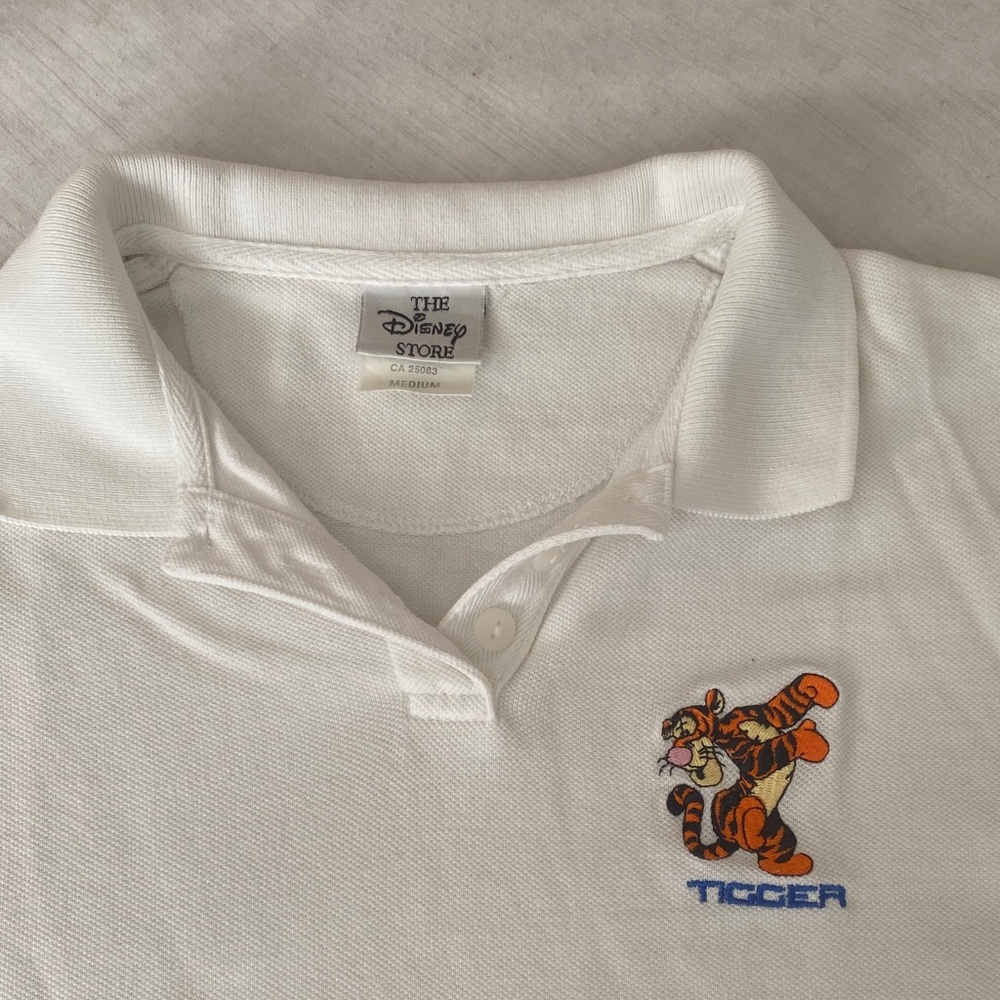 Disney White Sleeveless Polo Top with Tigger Embroidery